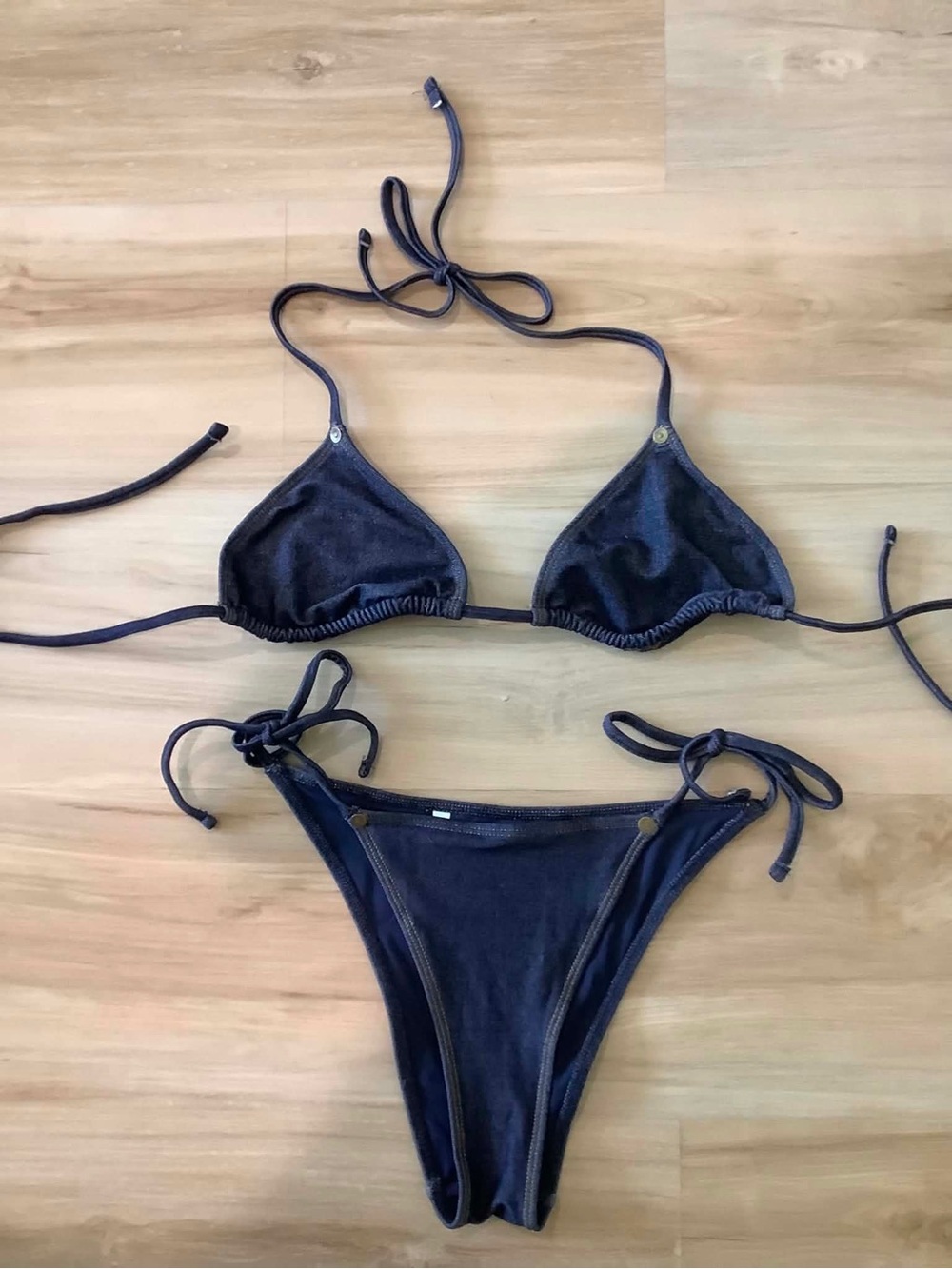 American Eagle Outfitters Black Velvet Triangle Tie-Side Bikini